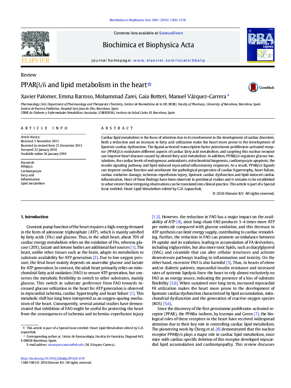 PPARÎ²/Î´ and lipid metabolism in the heart