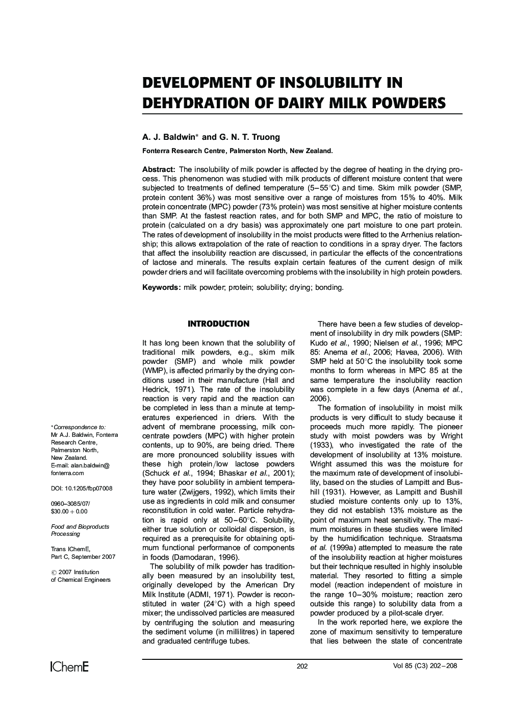 Development of Insolubility in Dehydration of Dairy Milk Powders