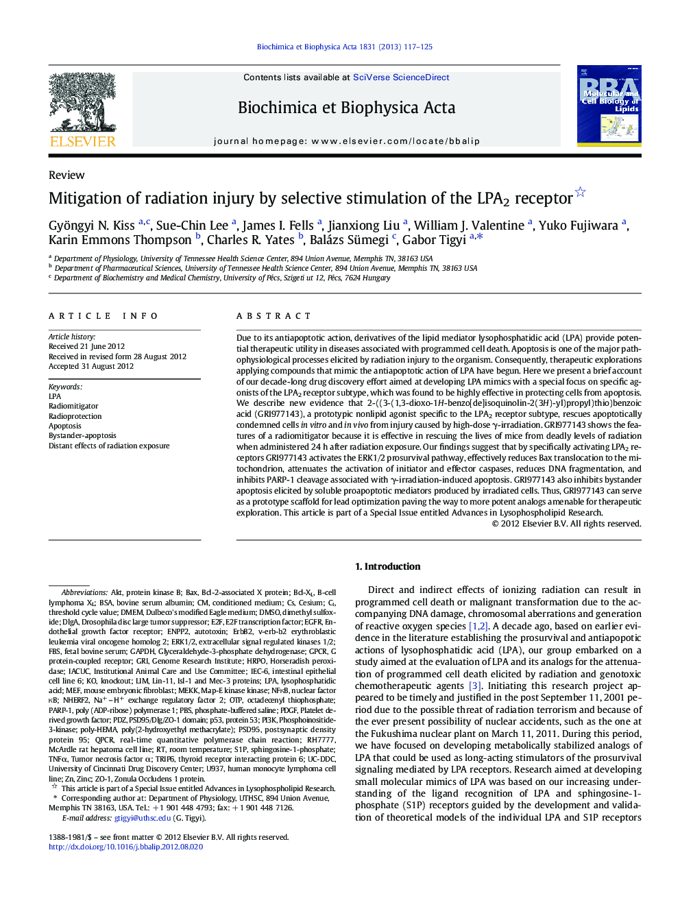 Mitigation of radiation injury by selective stimulation of the LPA2 receptor 