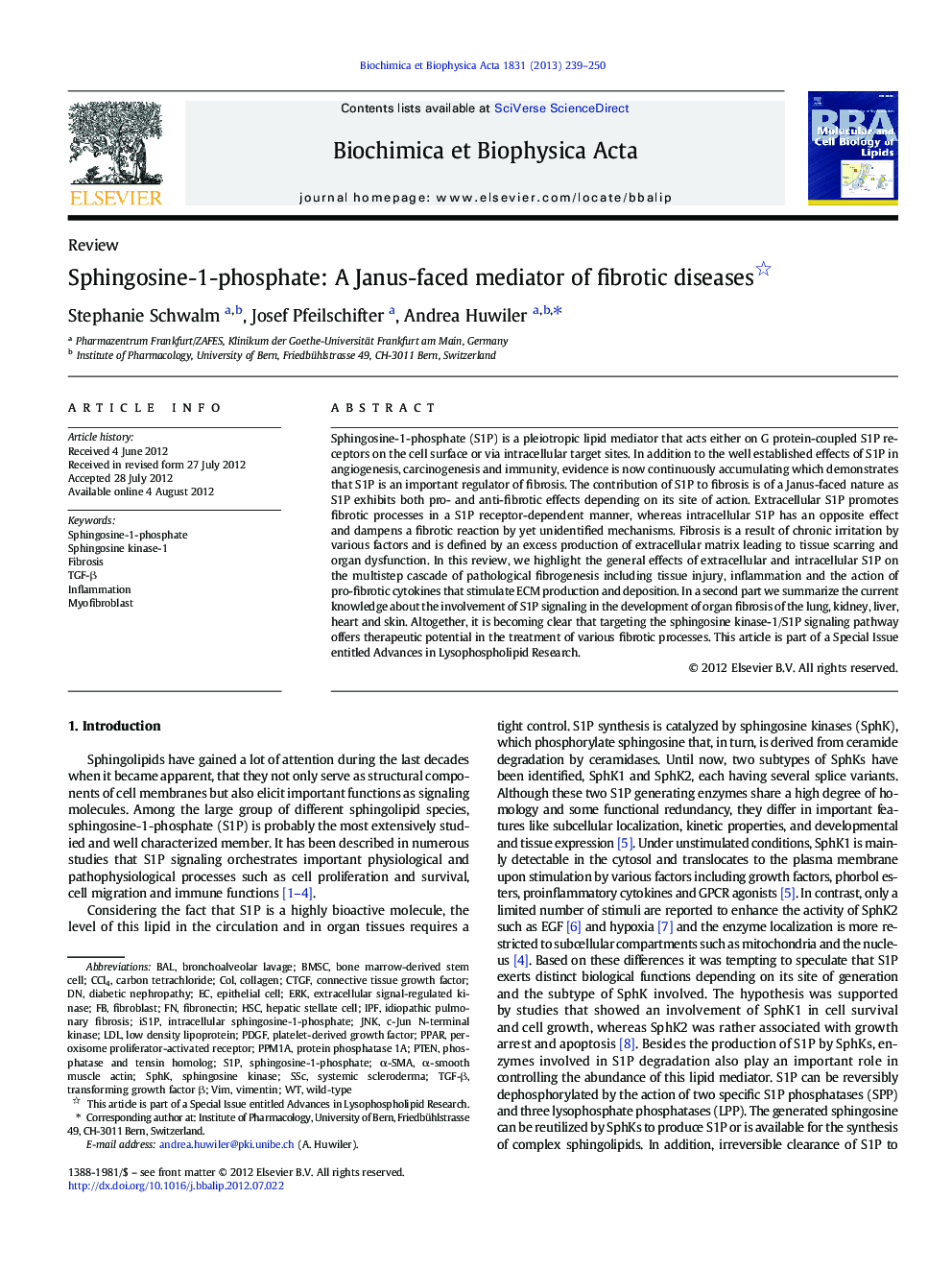 Sphingosine-1-phosphate: A Janus-faced mediator of fibrotic diseases 