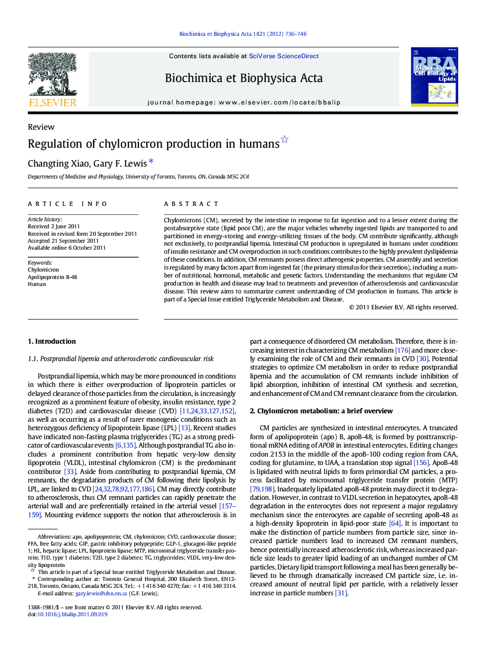 Regulation of chylomicron production in humans 