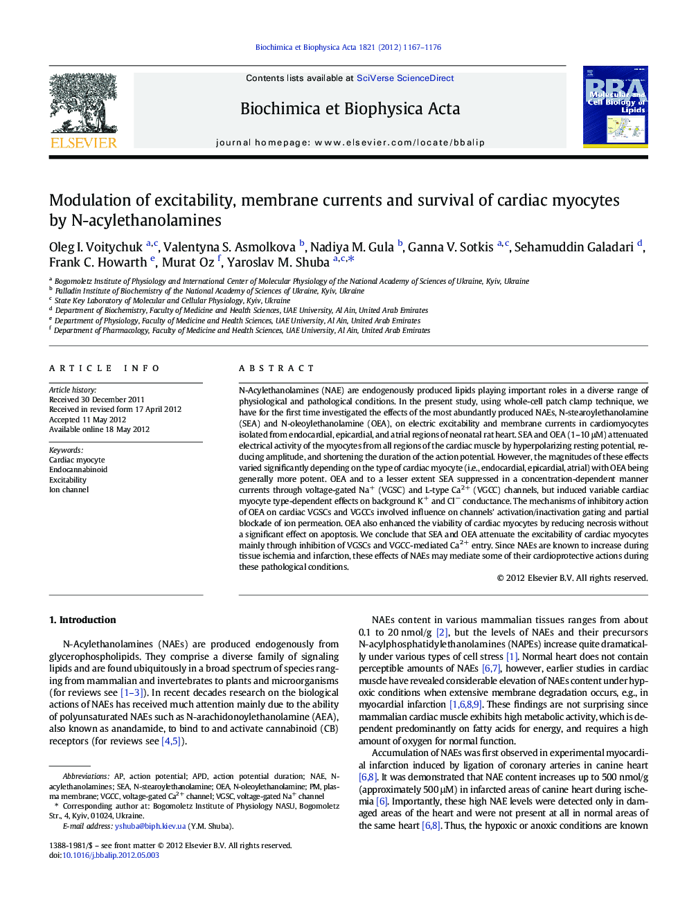 Modulation of excitability, membrane currents and survival of cardiac myocytes by N-acylethanolamines