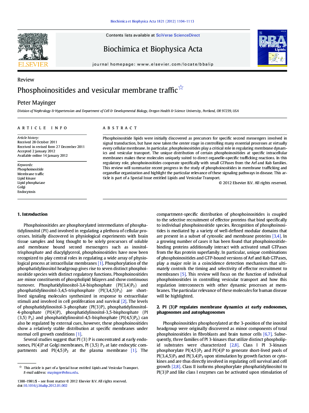 Phosphoinositides and vesicular membrane traffic