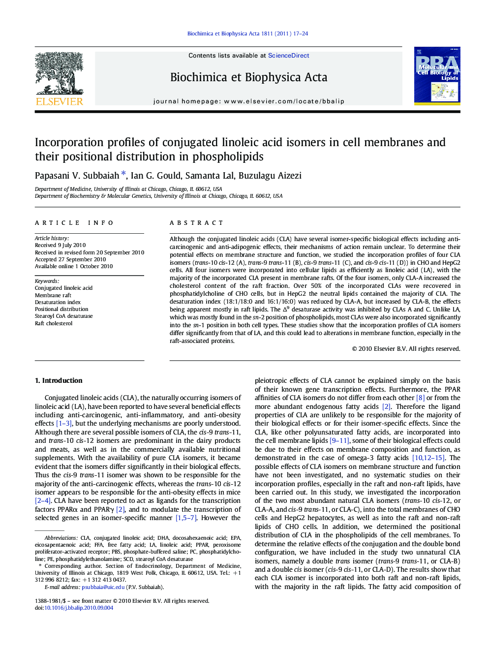 Incorporation profiles of conjugated linoleic acid isomers in cell membranes and their positional distribution in phospholipids