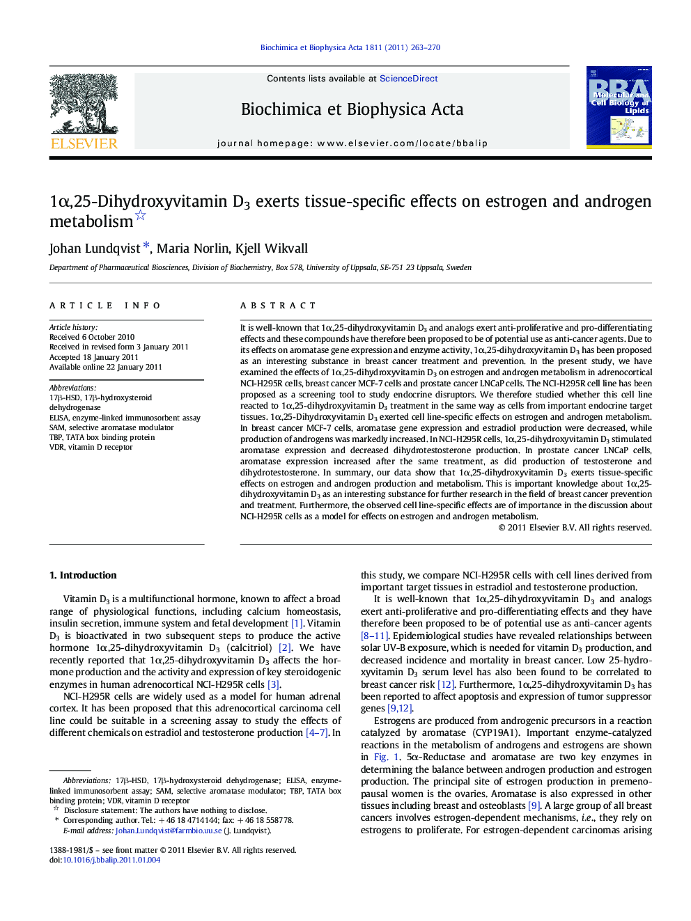 1Î±,25-Dihydroxyvitamin D3 exerts tissue-specific effects on estrogen and androgen metabolism