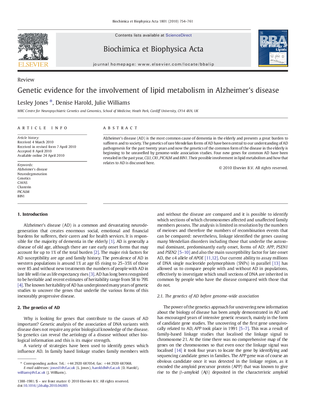 Genetic evidence for the involvement of lipid metabolism in Alzheimer's disease