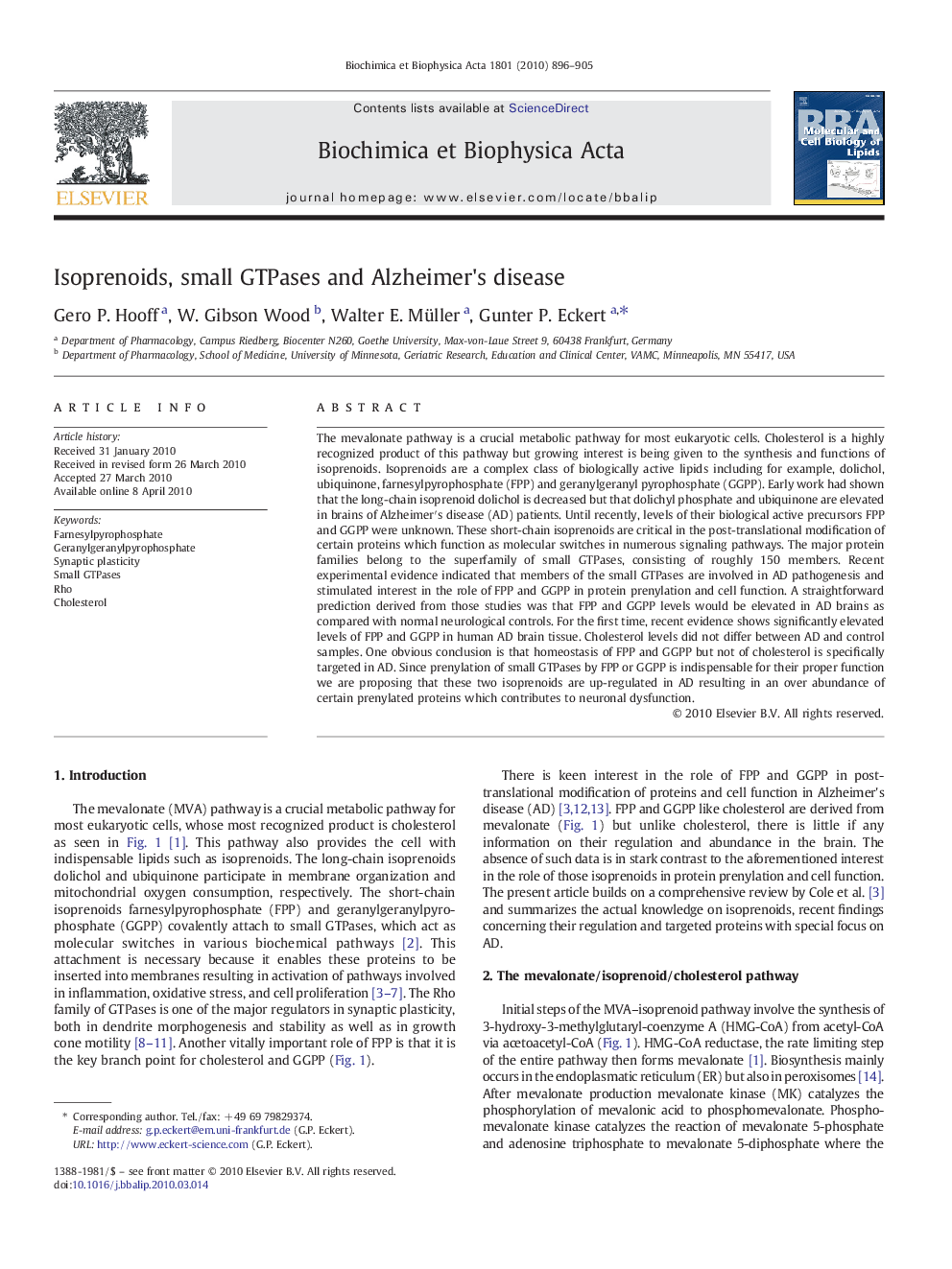 Isoprenoids, small GTPases and Alzheimer's disease