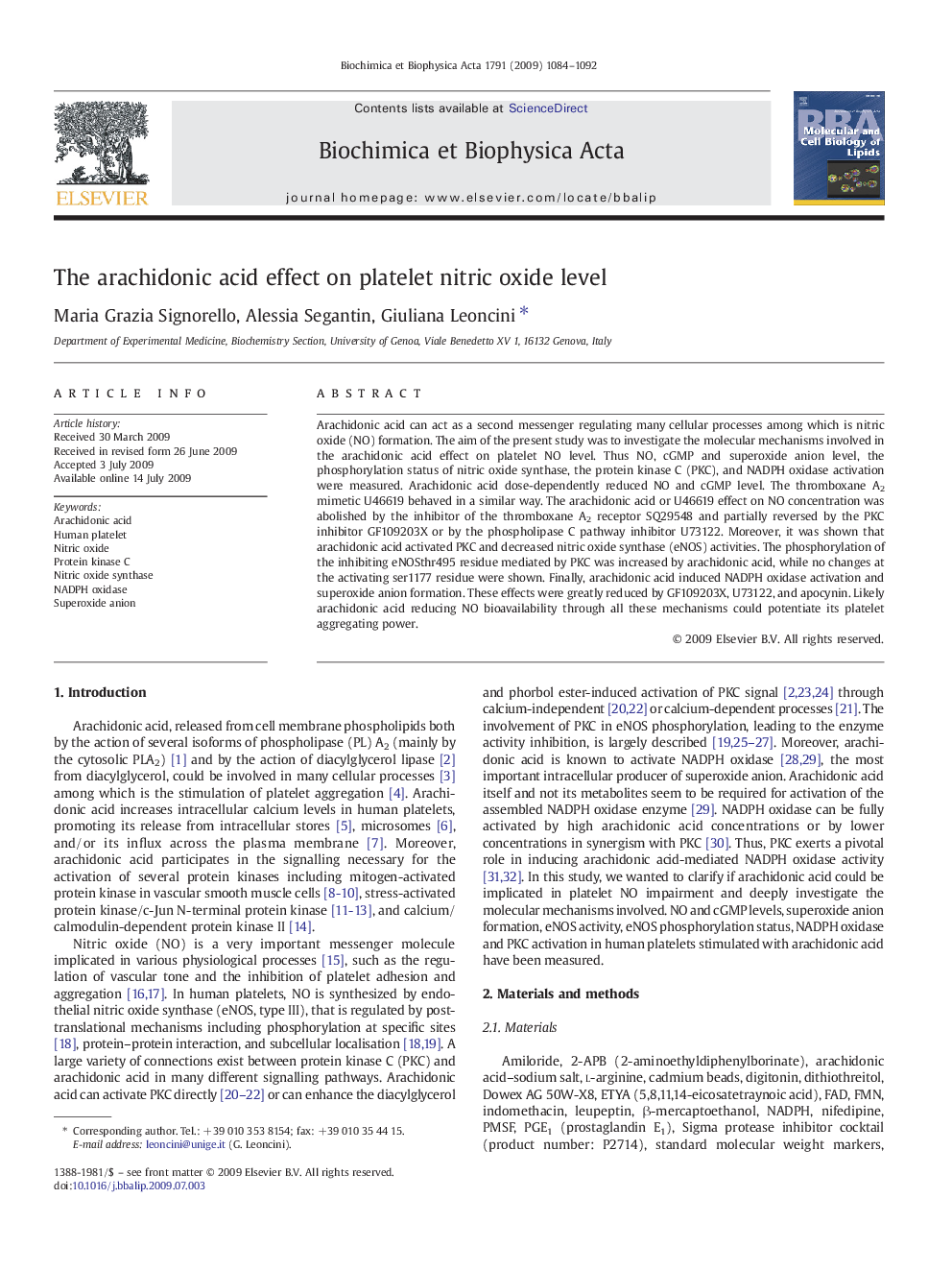 The arachidonic acid effect on platelet nitric oxide level