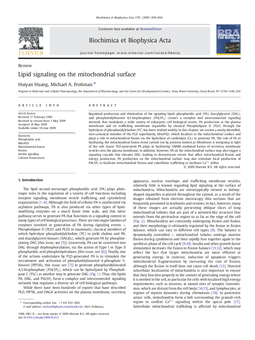 Lipid signaling on the mitochondrial surface