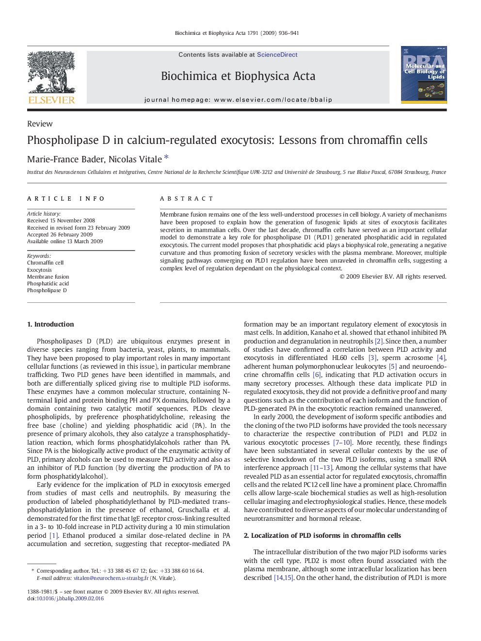 Phospholipase D in calcium-regulated exocytosis: Lessons from chromaffin cells