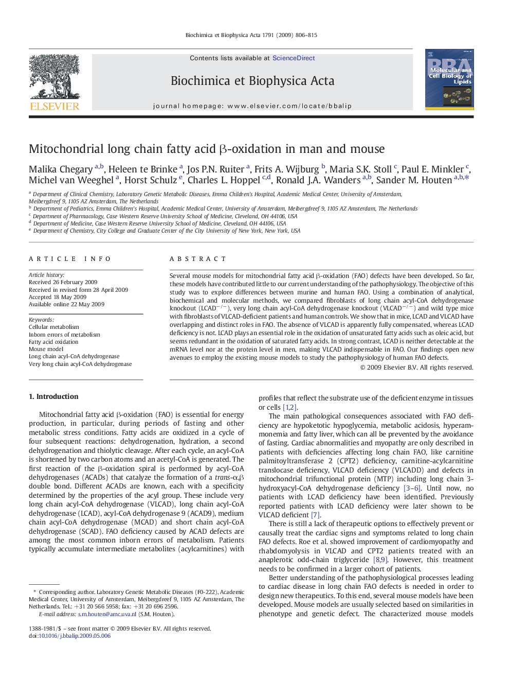 Mitochondrial long chain fatty acid β-oxidation in man and mouse