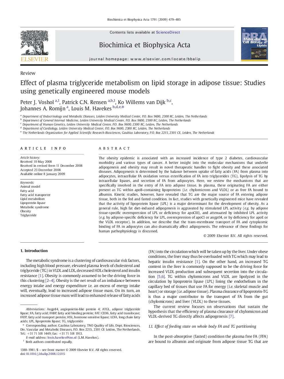 Effect of plasma triglyceride metabolism on lipid storage in adipose tissue: Studies using genetically engineered mouse models