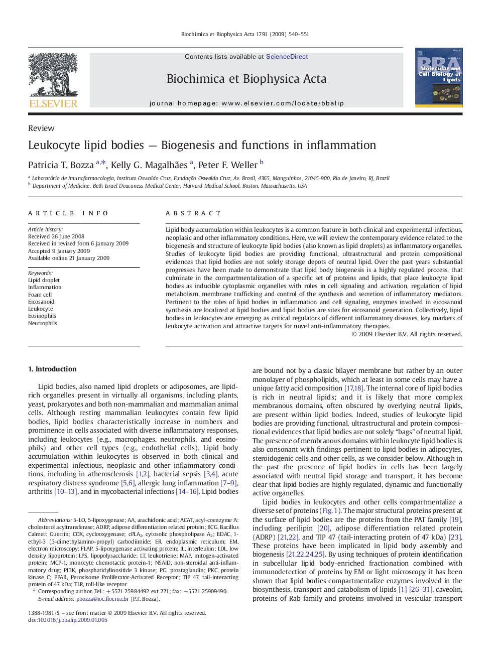 Leukocyte lipid bodies — Biogenesis and functions in inflammation