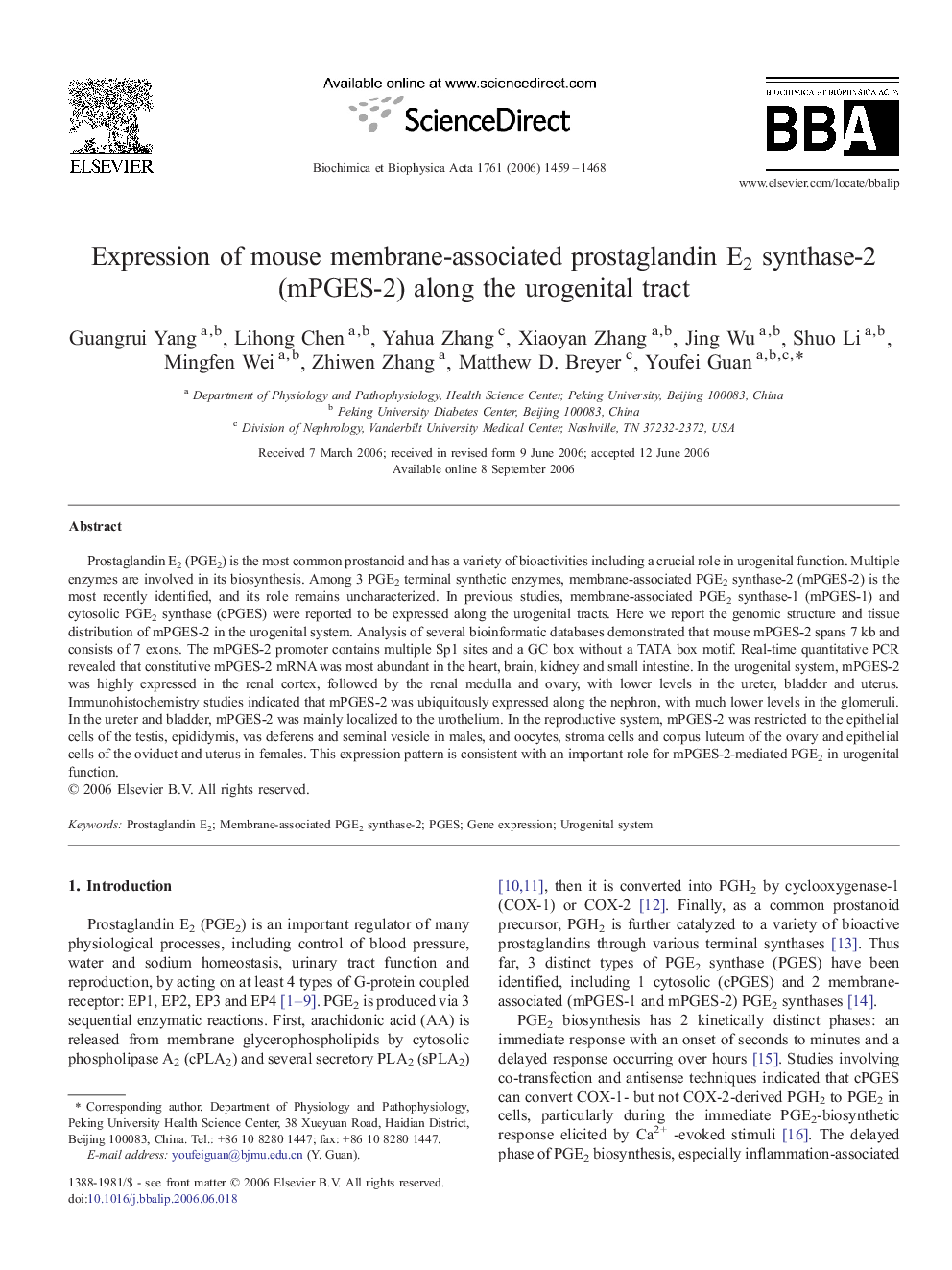 Expression of mouse membrane-associated prostaglandin E2 synthase-2 (mPGES-2) along the urogenital tract