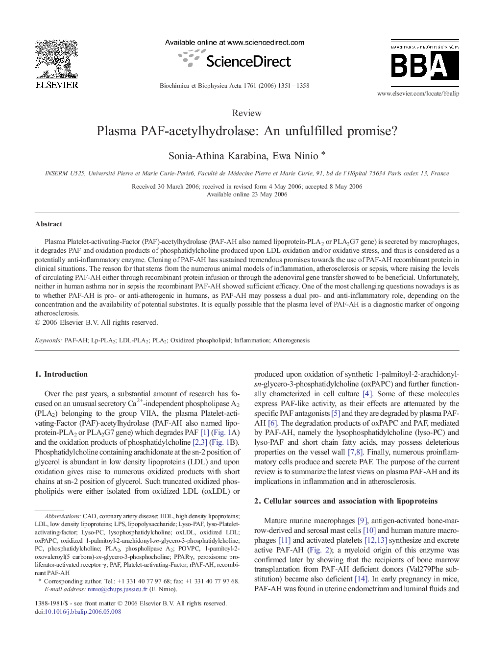 Plasma PAF-acetylhydrolase: An unfulfilled promise?