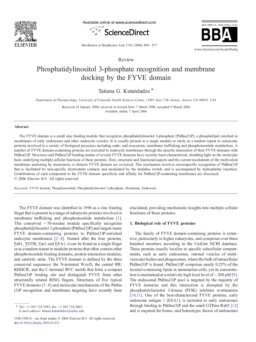 Phosphatidylinositol 3-phosphate recognition and membrane docking by the FYVE domain