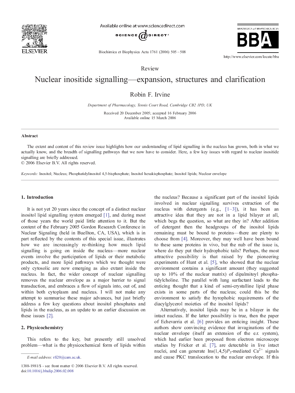 Nuclear inositide signalling-expansion, structures and clarification