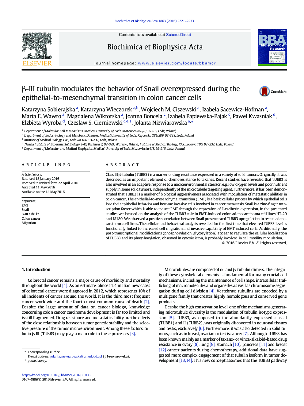 β-III tubulin modulates the behavior of Snail overexpressed during the epithelial-to-mesenchymal transition in colon cancer cells