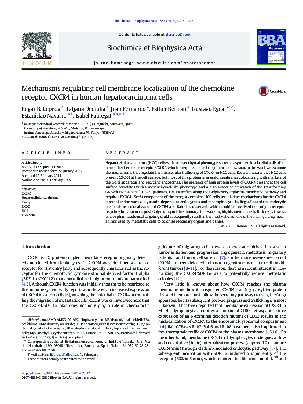 Mechanisms regulating cell membrane localization of the chemokine receptor CXCR4 in human hepatocarcinoma cells