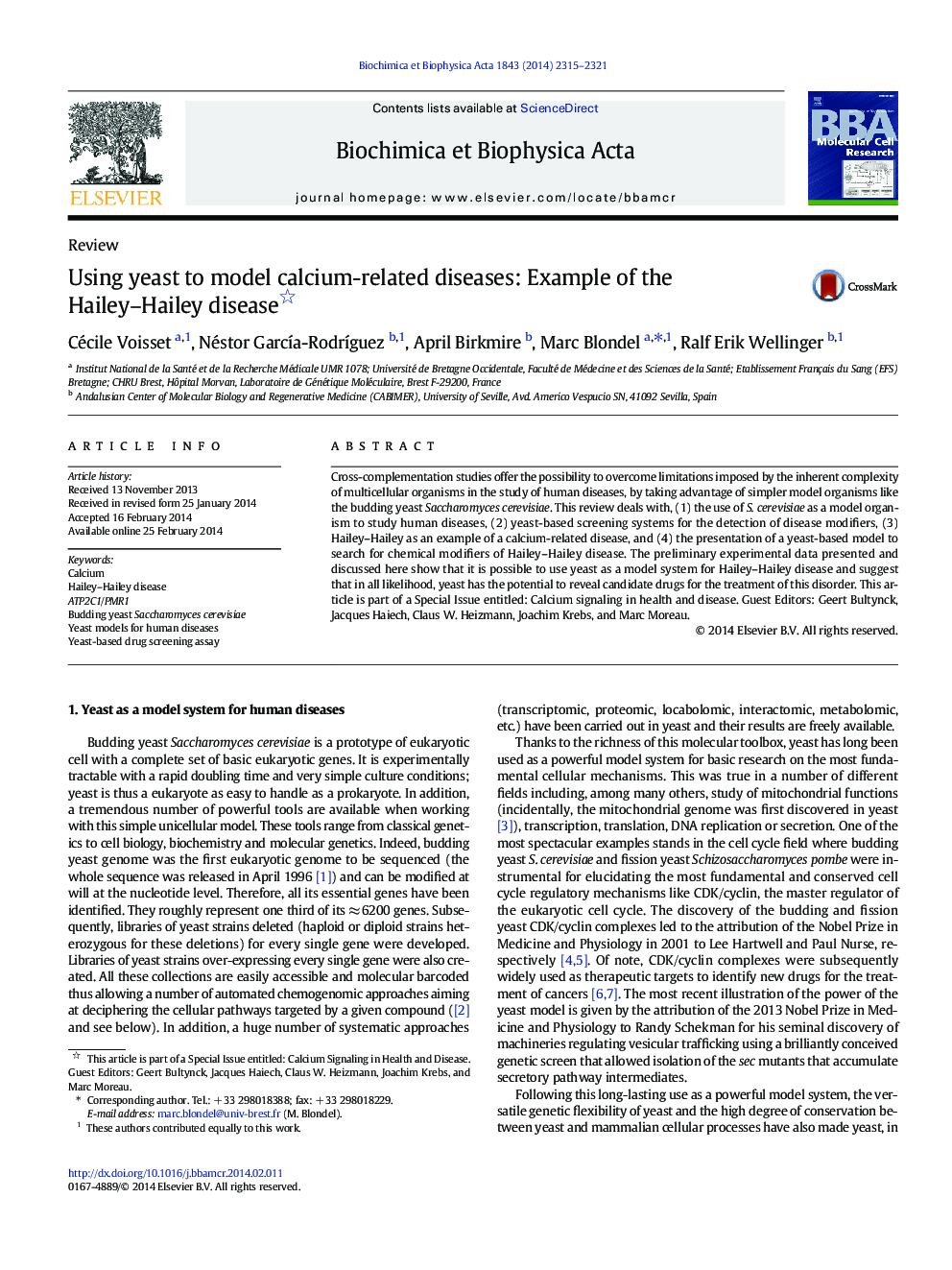 Using yeast to model calcium-related diseases: Example of the Hailey–Hailey disease 