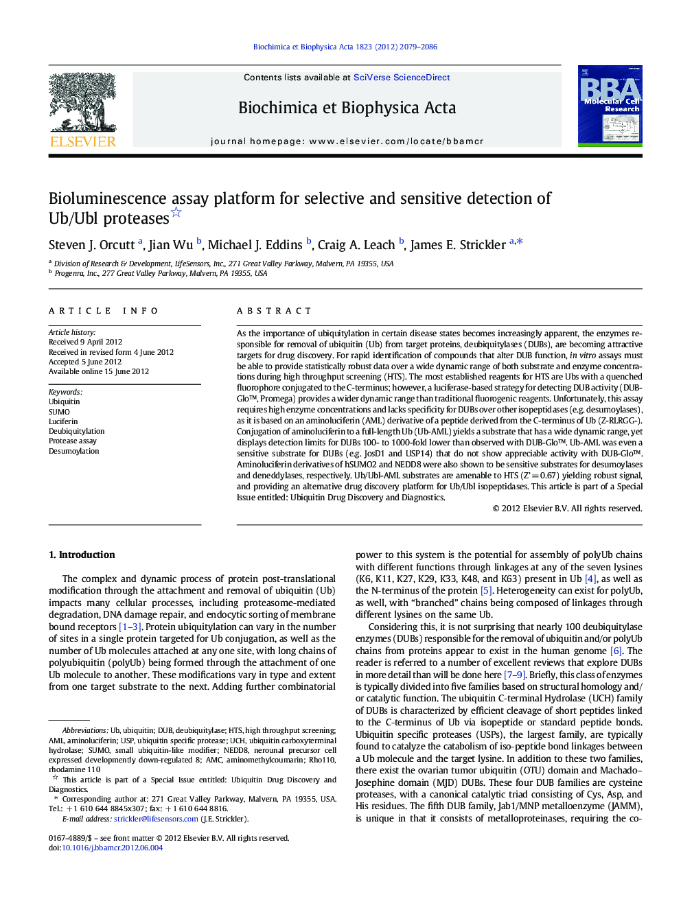 Bioluminescence assay platform for selective and sensitive detection of Ub/Ubl proteases 