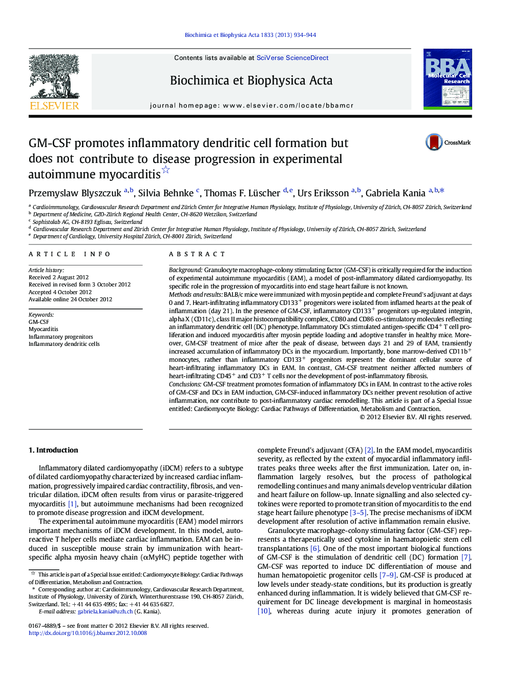 GM-CSF promotes inflammatory dendritic cell formation but does not contribute to disease progression in experimental autoimmune myocarditis 