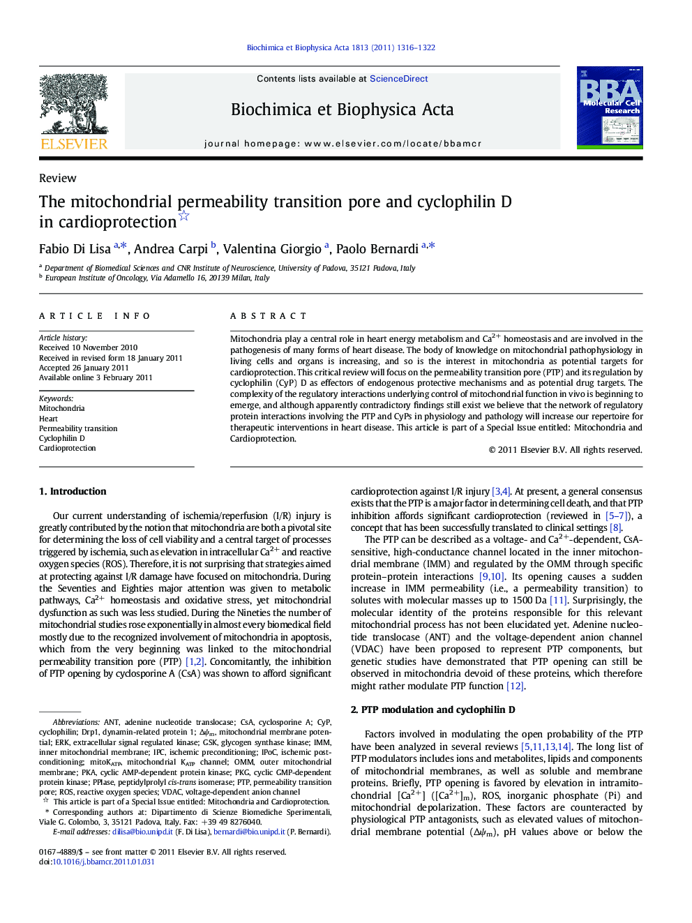 The mitochondrial permeability transition pore and cyclophilin D in cardioprotection 