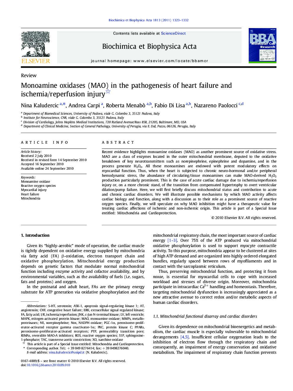 Monoamine oxidases (MAO) in the pathogenesis of heart failure and ischemia/reperfusion injury 