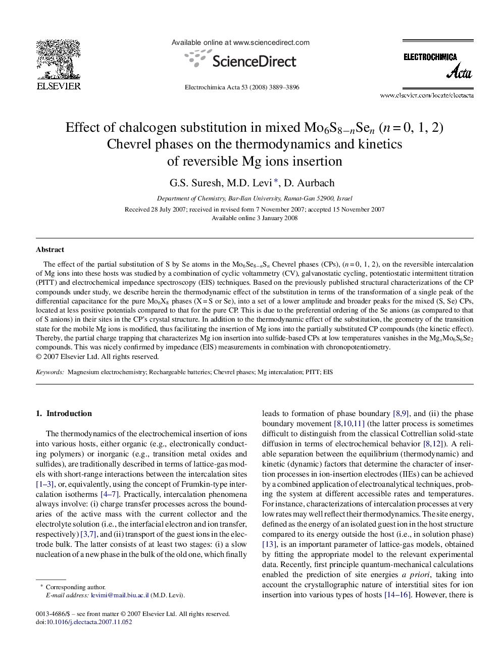 Effect of chalcogen substitution in mixed Mo6S8−nSen (n = 0, 1, 2) Chevrel phases on the thermodynamics and kinetics of reversible Mg ions insertion