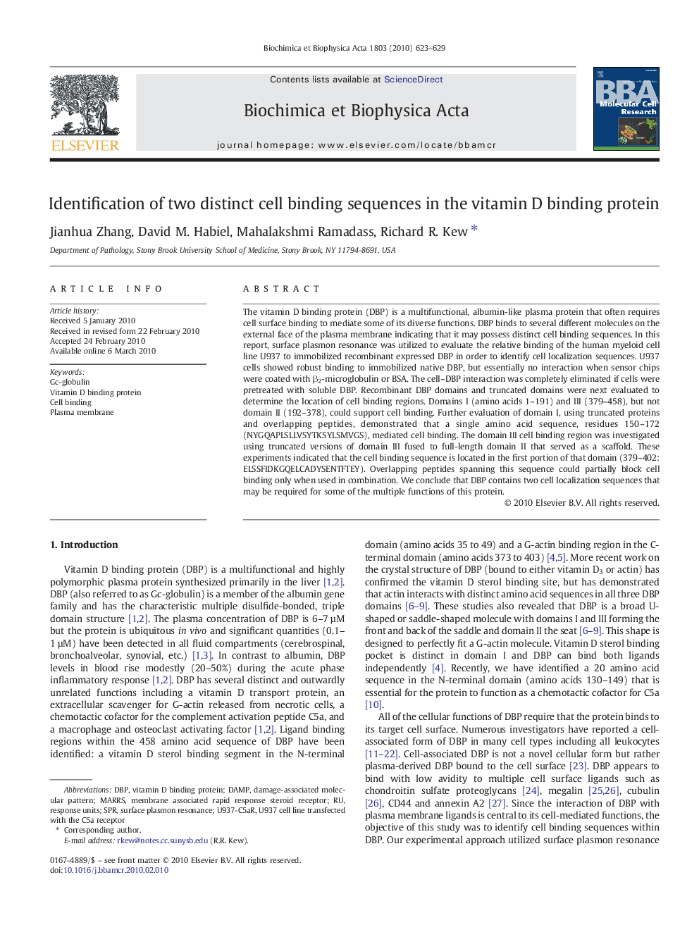 Identification of two distinct cell binding sequences in the vitamin D binding protein