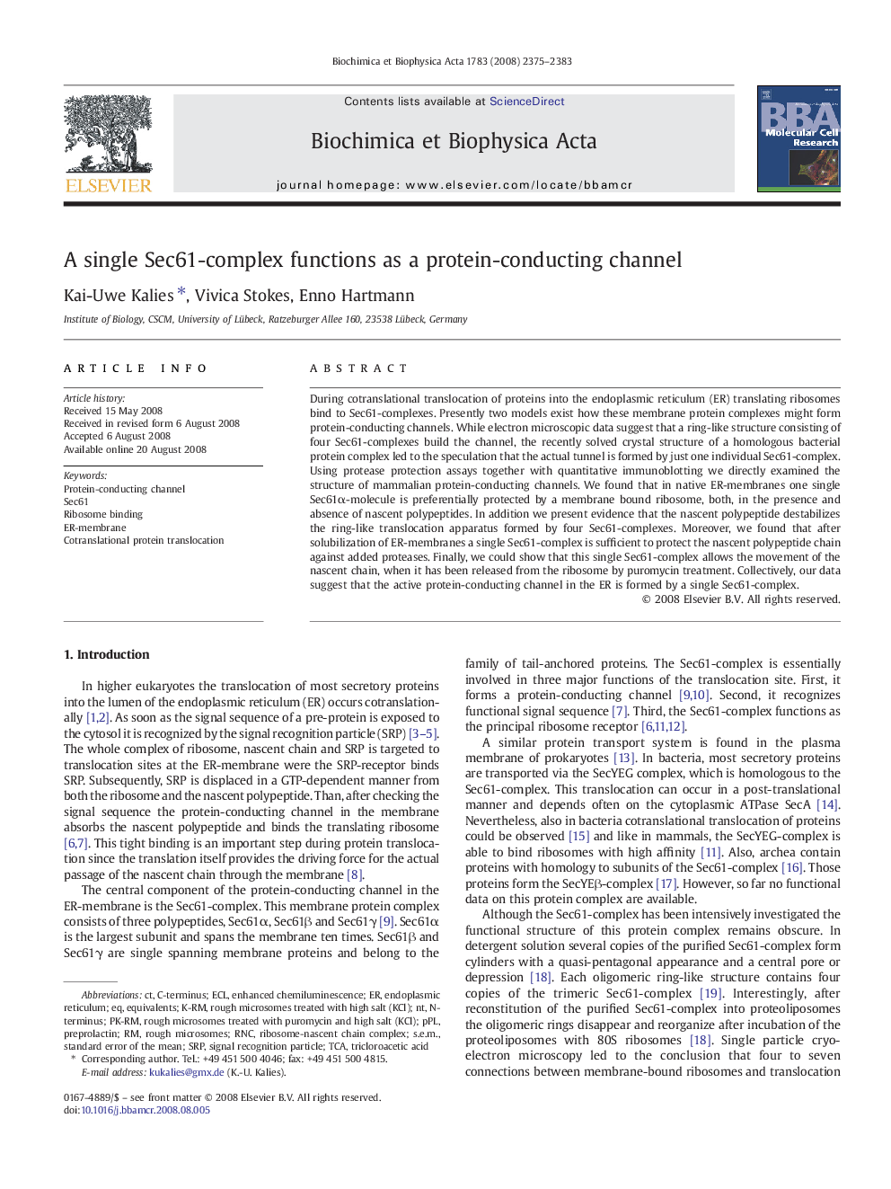 A single Sec61-complex functions as a protein-conducting channel