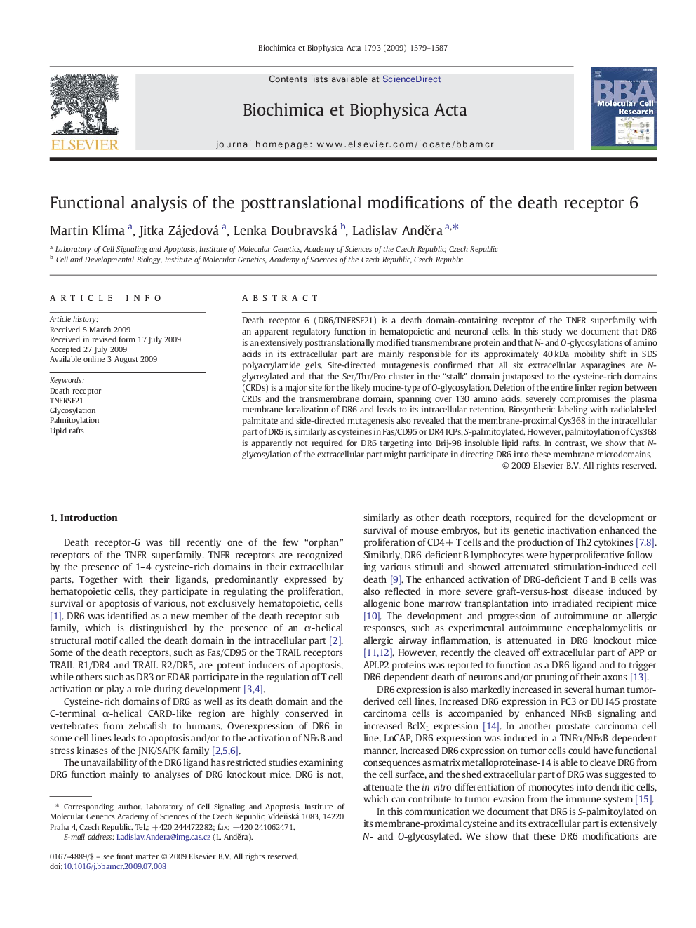 Functional analysis of the posttranslational modifications of the death receptor 6