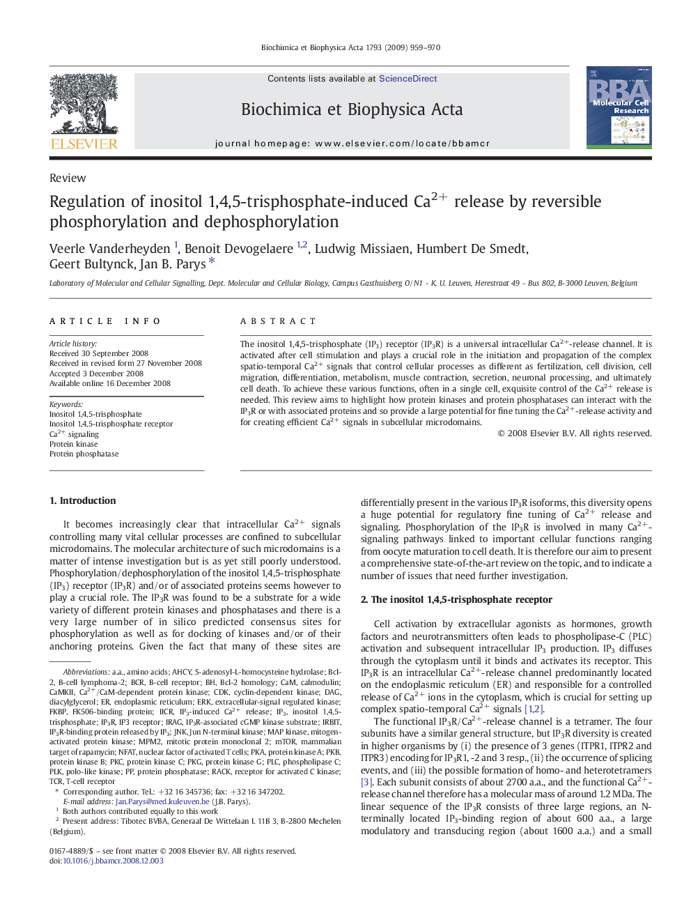 Regulation of inositol 1,4,5-trisphosphate-induced Ca2+ release by reversible phosphorylation and dephosphorylation