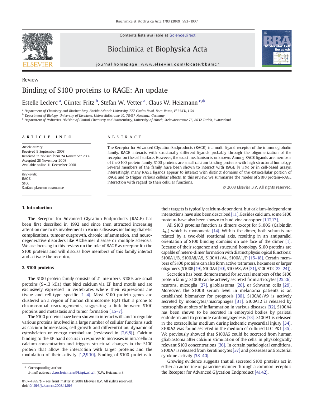 Binding of S100 proteins to RAGE: An update