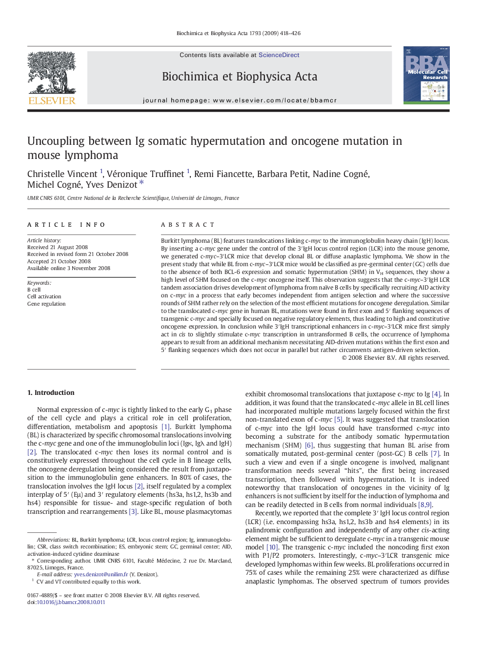 Uncoupling between Ig somatic hypermutation and oncogene mutation in mouse lymphoma