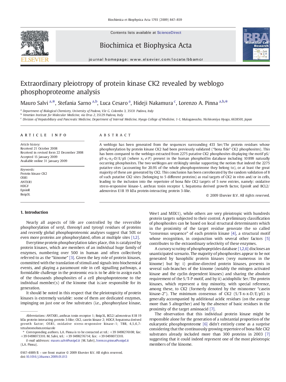 Extraordinary pleiotropy of protein kinase CK2 revealed by weblogo phosphoproteome analysis