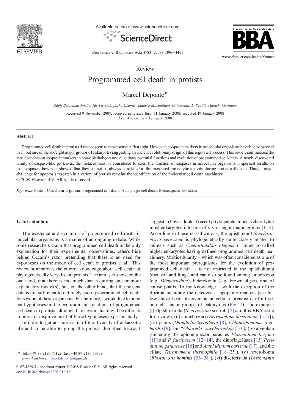 Programmed cell death in protists