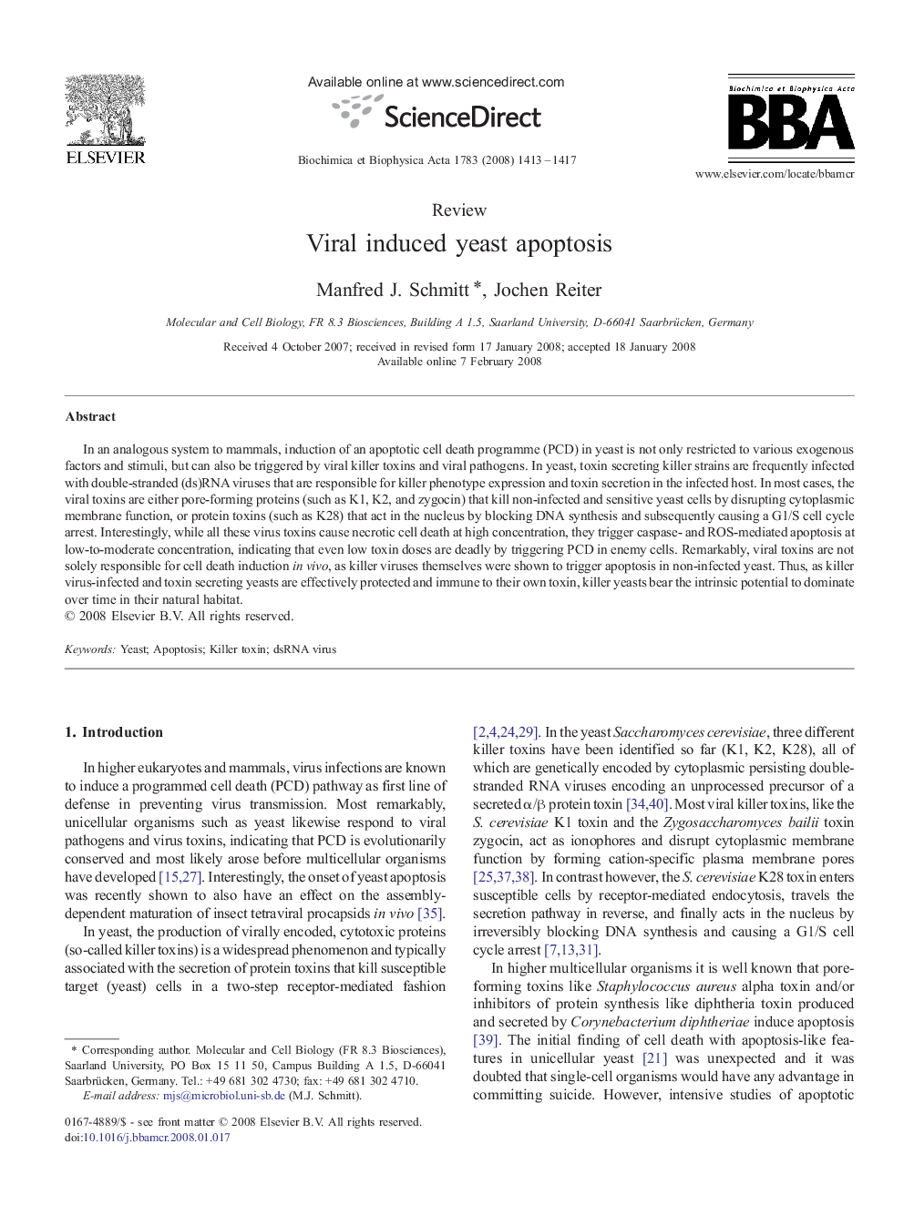 Viral induced yeast apoptosis