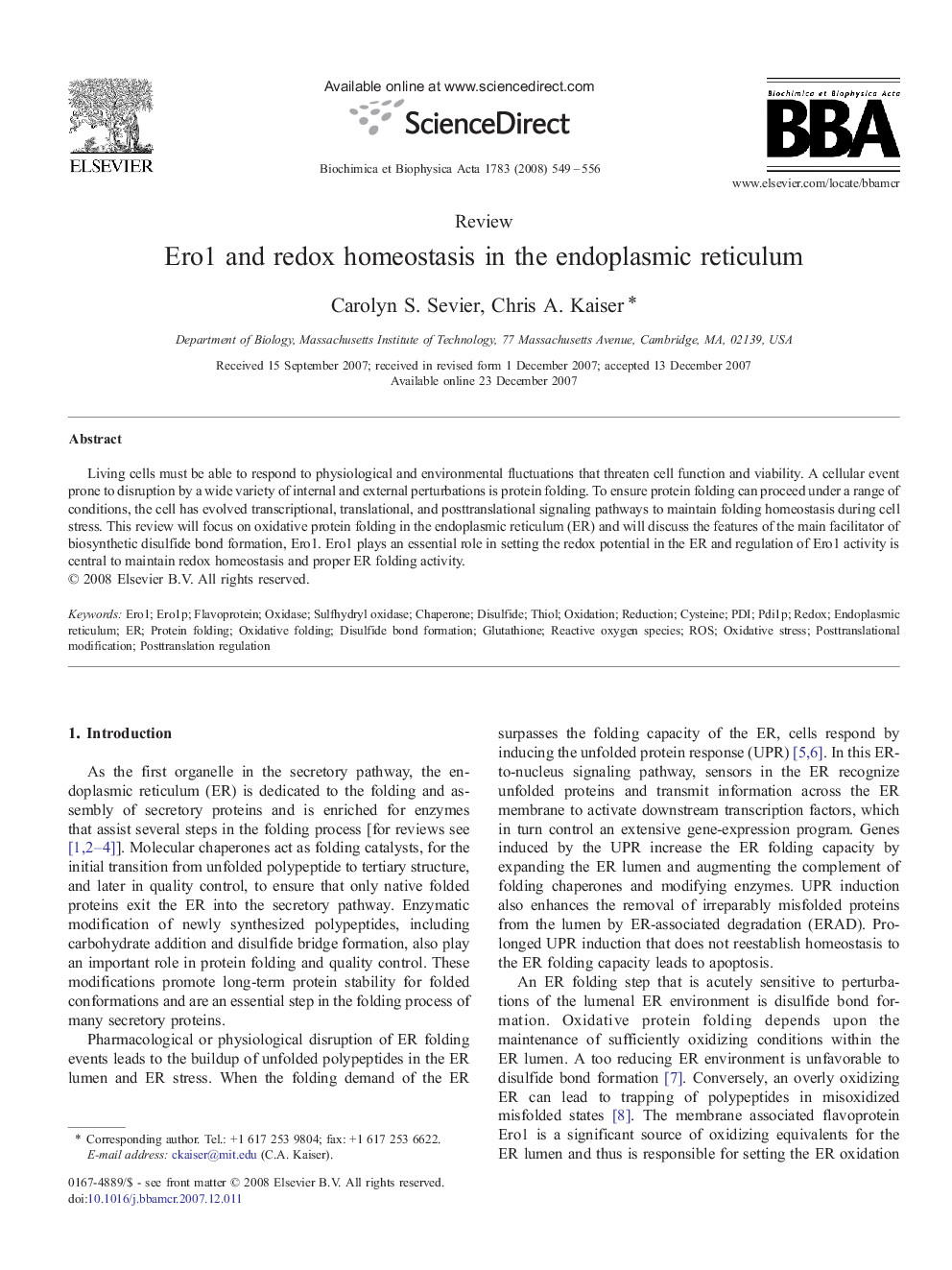 Ero1 and redox homeostasis in the endoplasmic reticulum