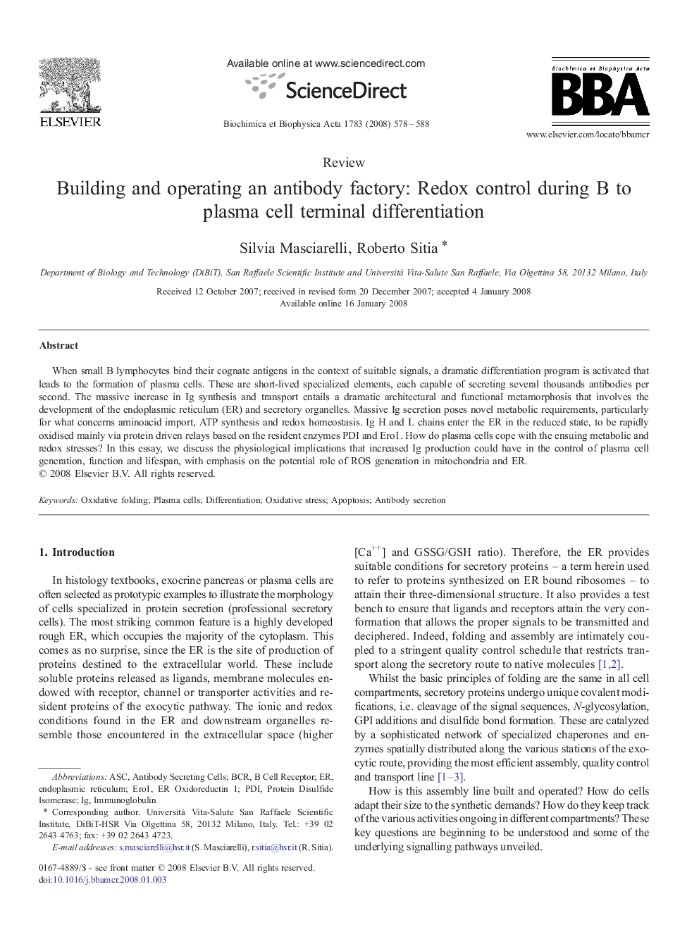 Building and operating an antibody factory: Redox control during B to plasma cell terminal differentiation