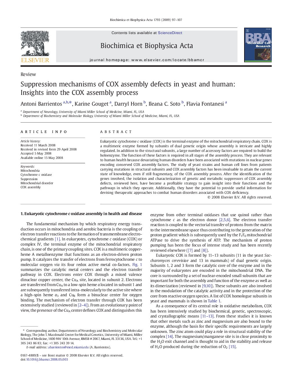 Suppression mechanisms of COX assembly defects in yeast and human: Insights into the COX assembly process