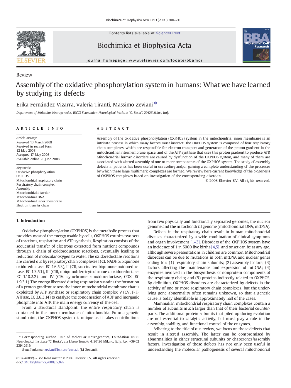 Assembly of the oxidative phosphorylation system in humans: What we have learned by studying its defects