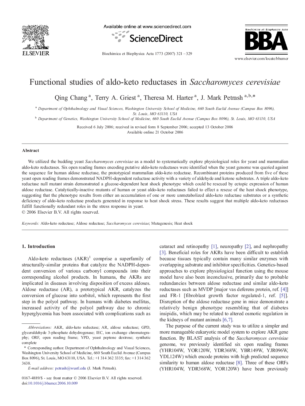 Functional studies of aldo-keto reductases in Saccharomyces cerevisiae