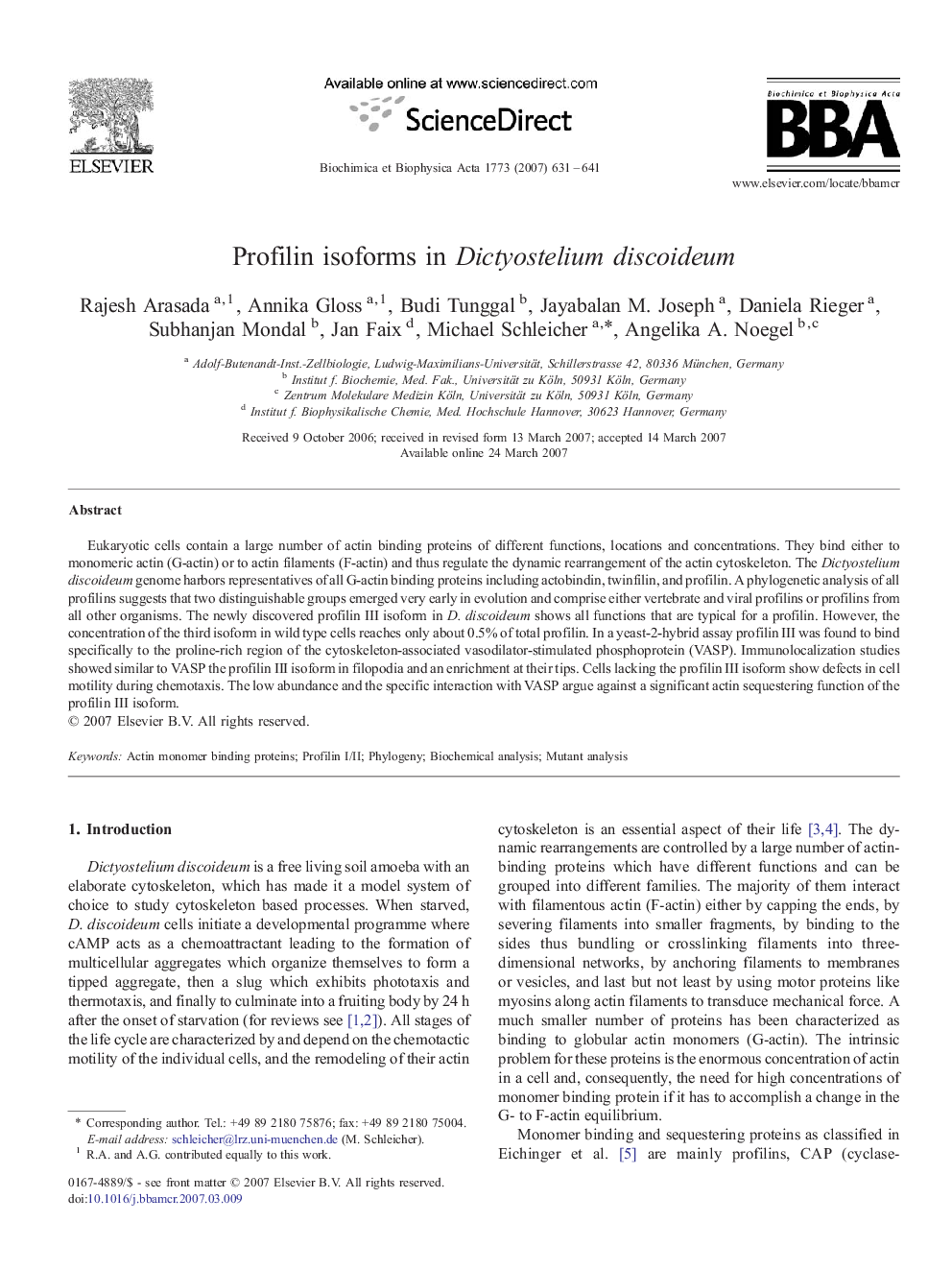 Profilin isoforms in Dictyostelium discoideum