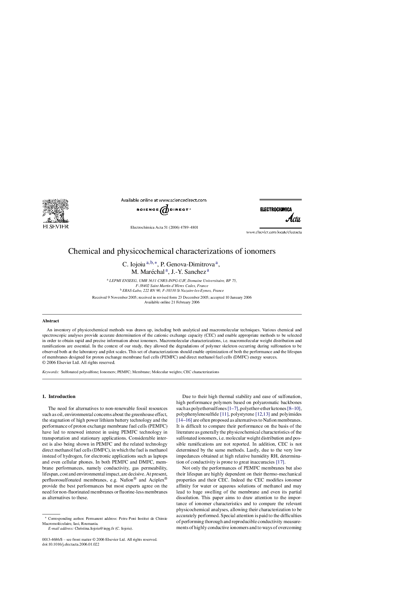 Chemical and physicochemical characterizations of ionomers