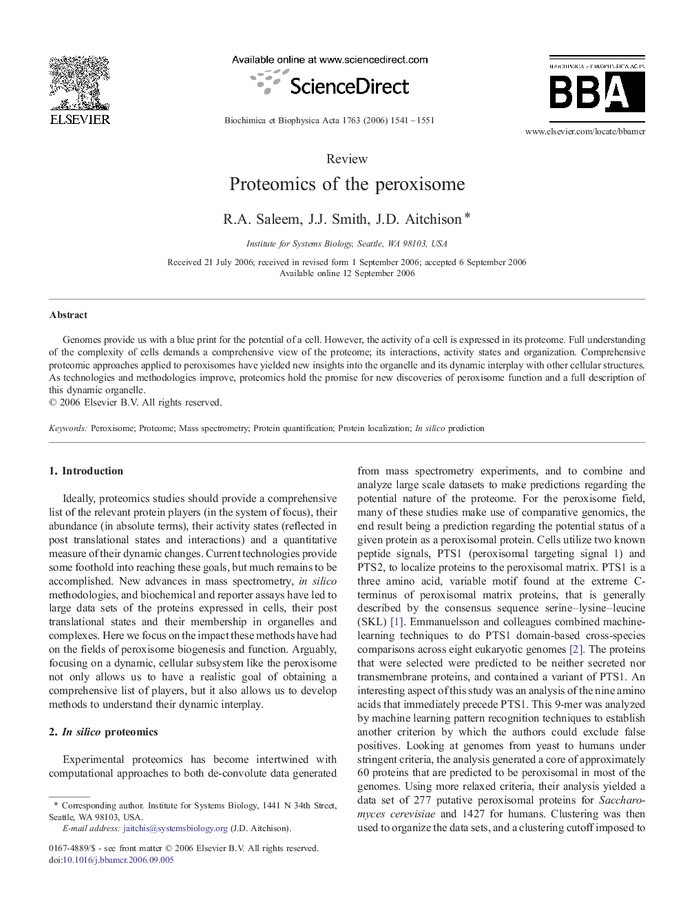 Proteomics of the peroxisome