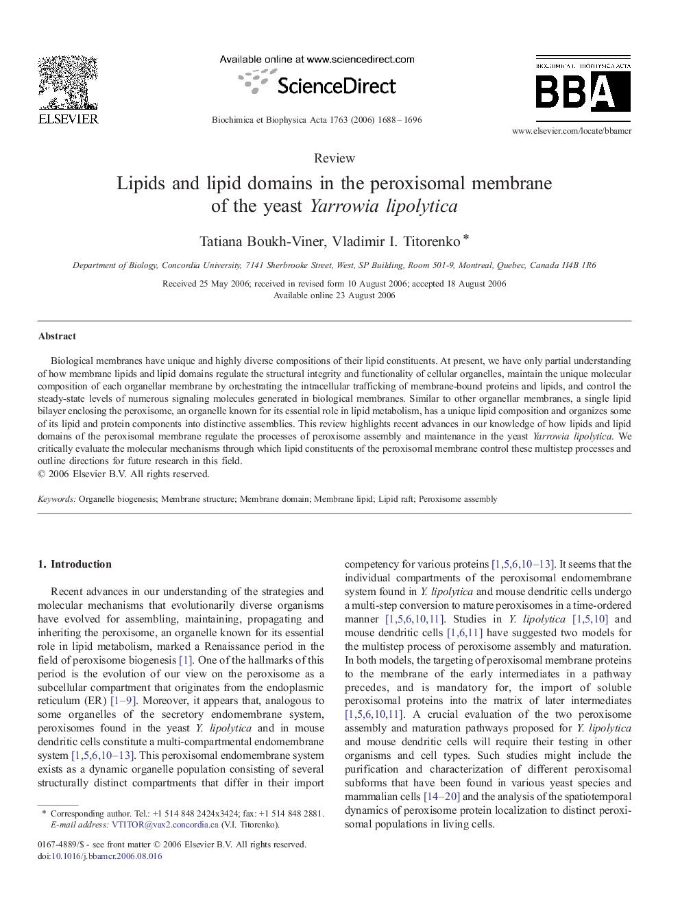 Lipids and lipid domains in the peroxisomal membrane of the yeast Yarrowia lipolytica