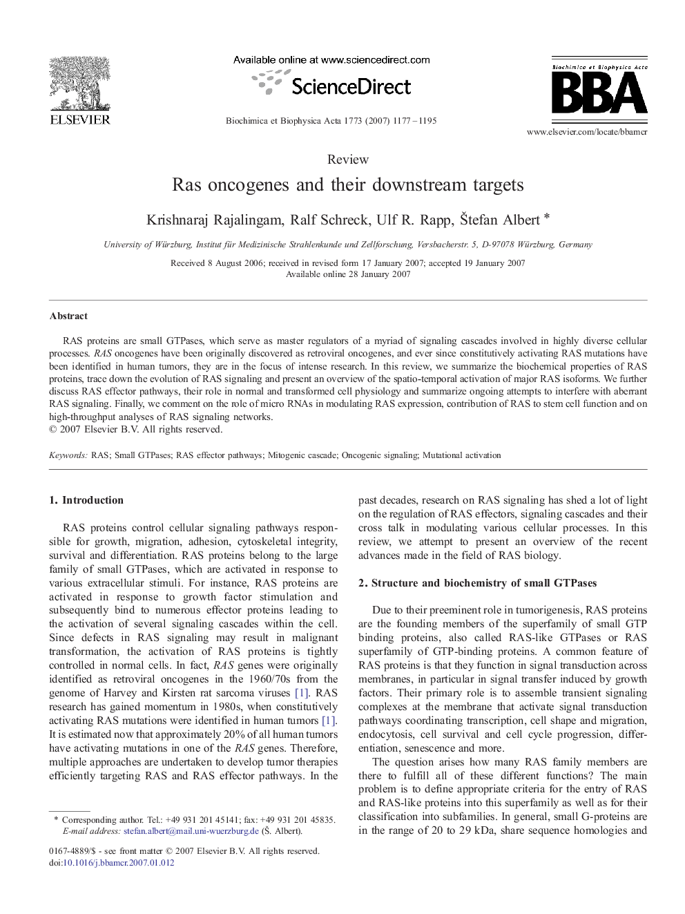 Ras oncogenes and their downstream targets