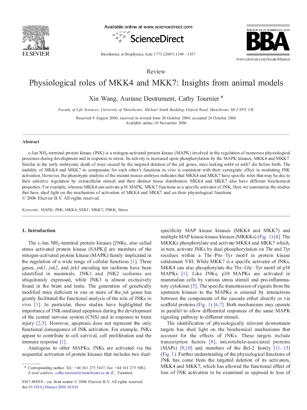 Physiological roles of MKK4 and MKK7: Insights from animal models