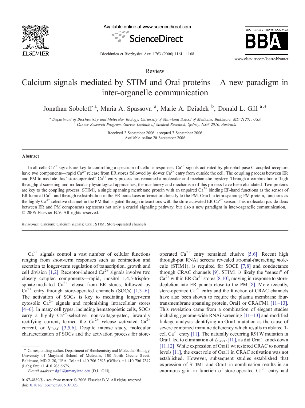 Calcium signals mediated by STIM and Orai proteins—A new paradigm in inter-organelle communication